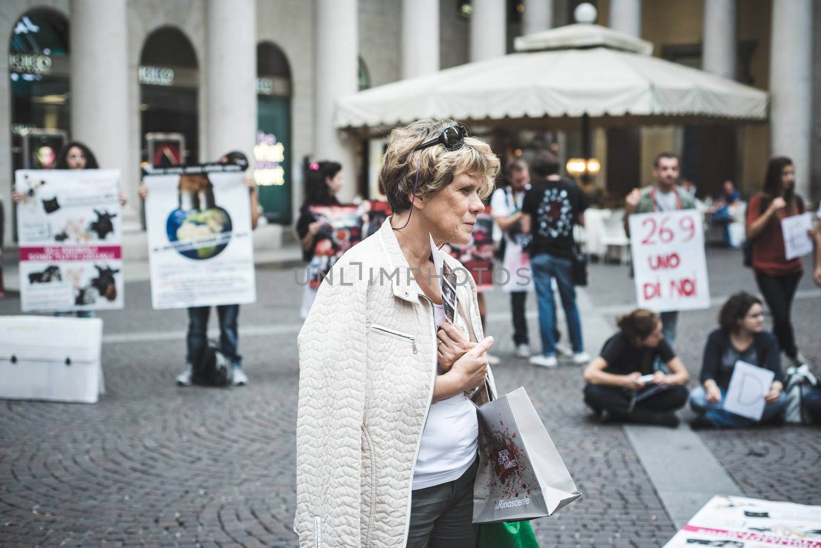 MILAN, ITALY - SEPTEMBER 26: 269 Life  manifestation on September 26, 2013. Animal right association '269 Life' protest against vivisection, animals right, meat nutrition and production