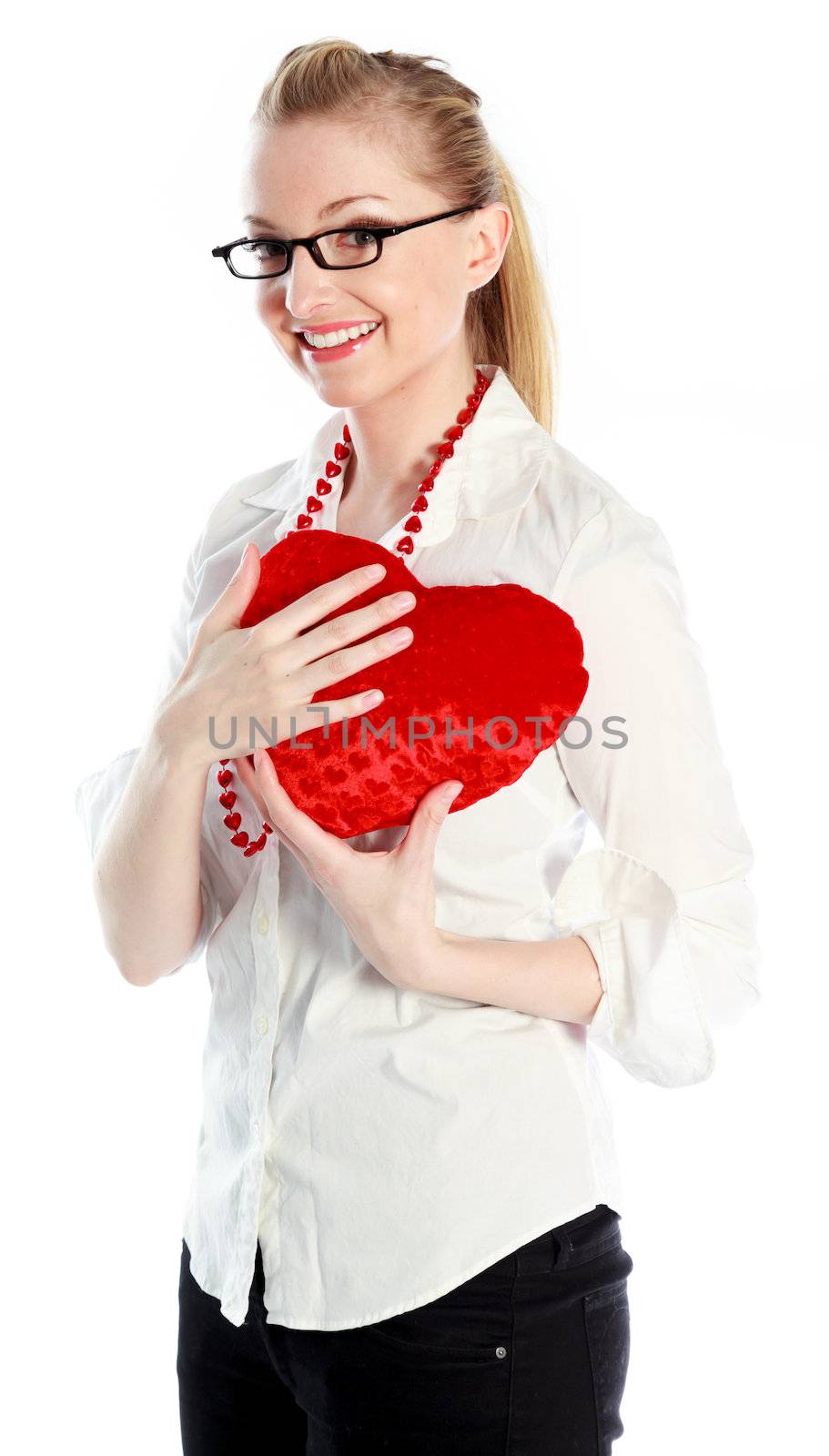 Attractive caucasian blond girl isolated on a white background