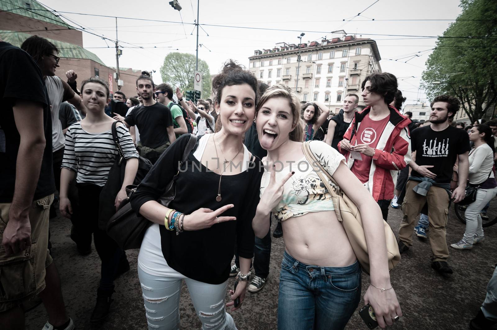 MILAN, ITALY - MAY 1: labor day held in Milan on May 1, 2013. Every year thousands of people taking to the streets to celebrate labor day and to protest against italian austerity