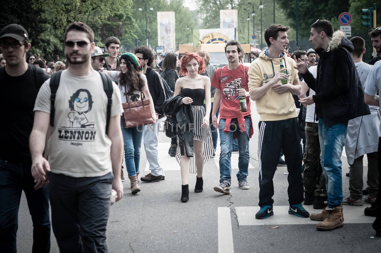 MILAN, ITALY - MAY 1: labor day held in Milan on May 1, 2013. Every year thousands of people taking to the streets to celebrate labor day and to protest against italian austerity