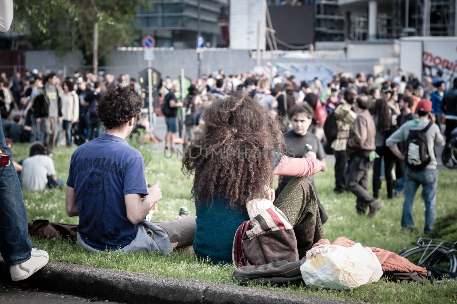 MILAN, ITALY - MAY 1: labor day held in Milan on May 1, 2013. Every year thousands of people taking to the streets to celebrate labor day and to protest against italian austerity