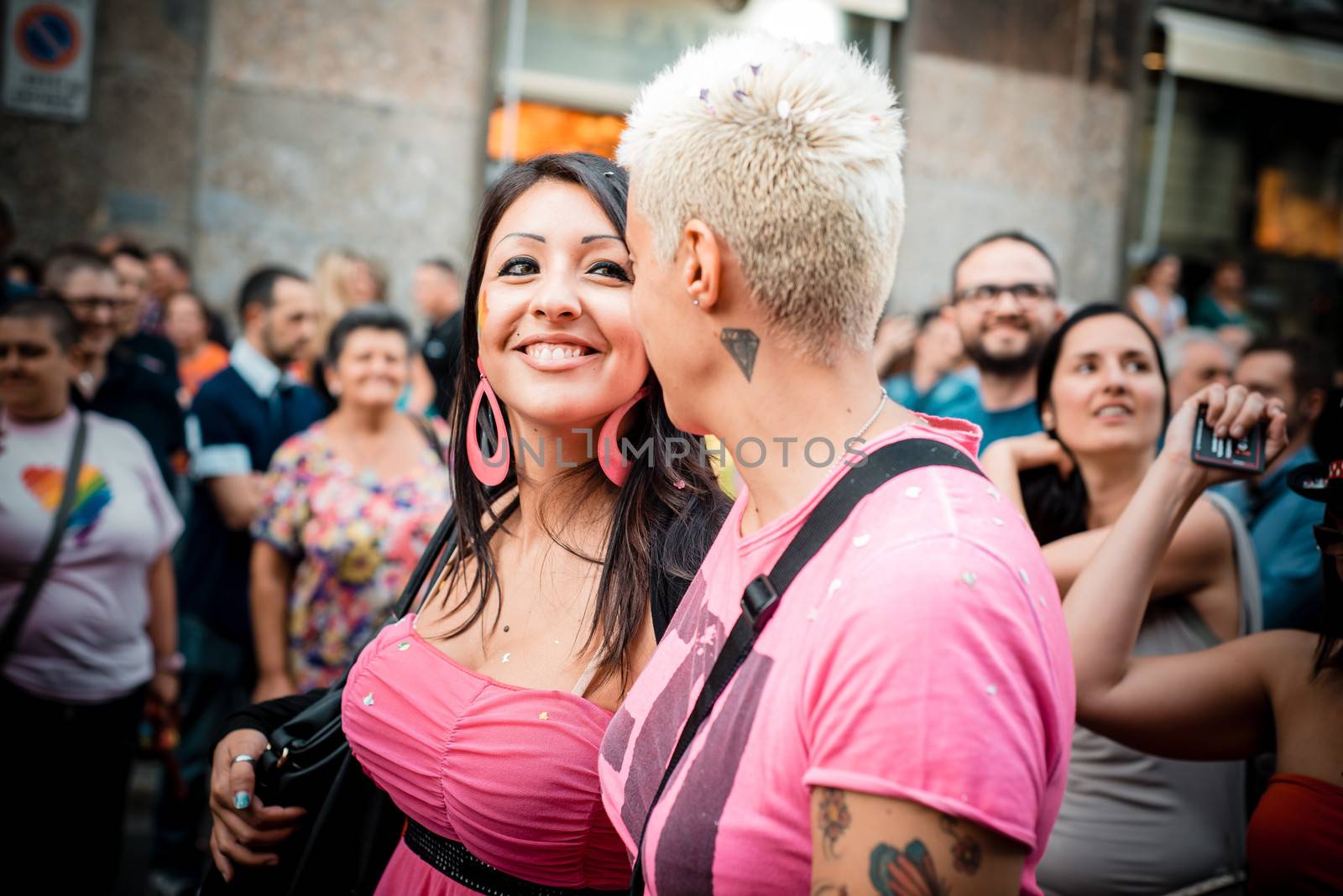 MILAN, ITALY - JUNE 29: gay pride manifestation in Milan June 29, 2013. Normal people, gay, lesbians, transgenders and bisexuals take to the street for their rights organizing a street parade party