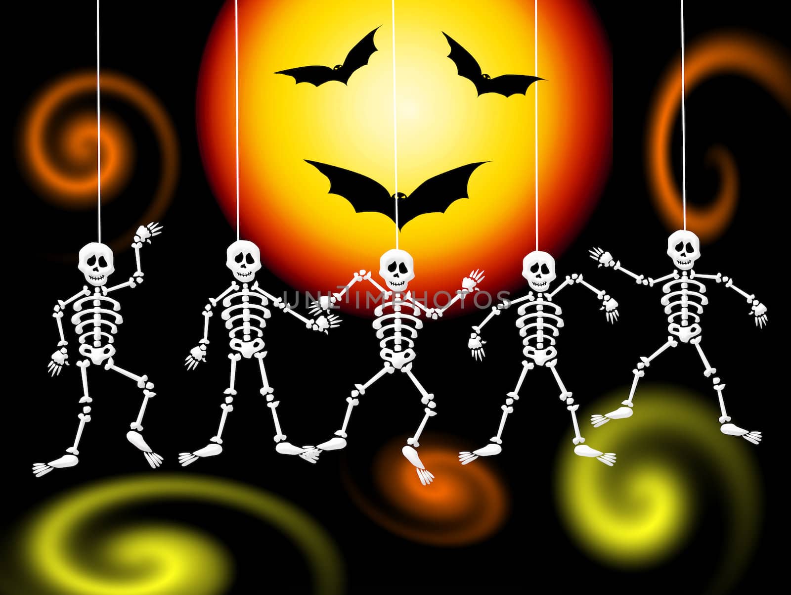 skeletons on Halloween night