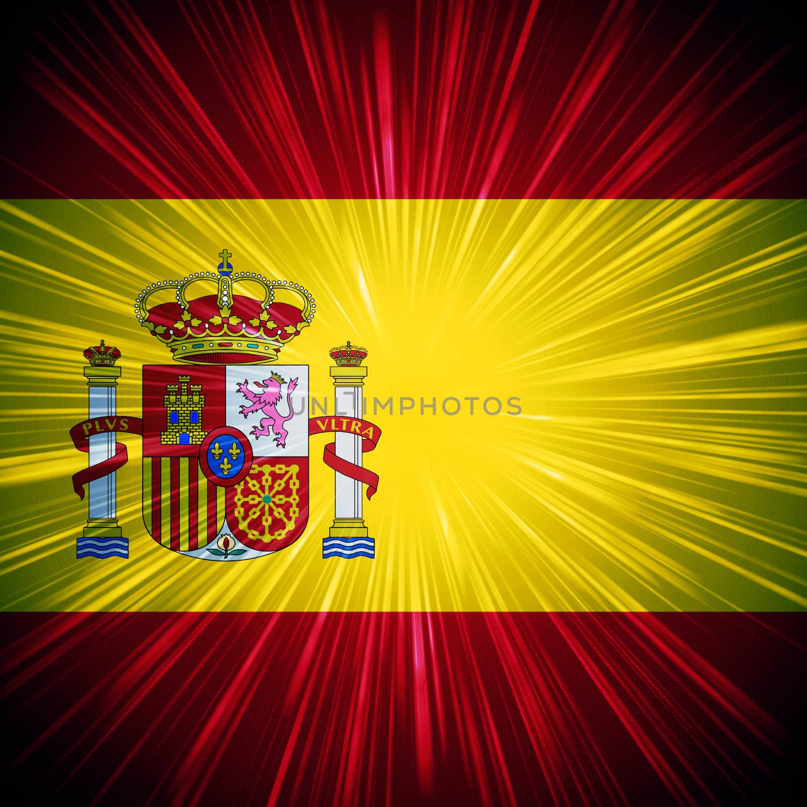 Abstract background Spanish national flag with light rays