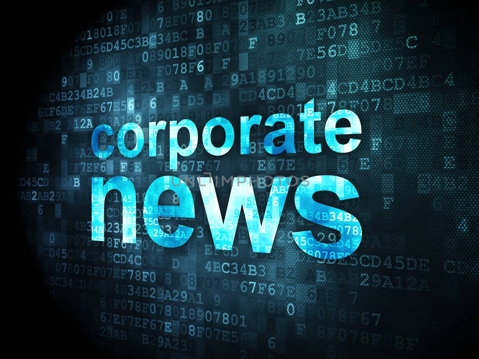 News concept: pixelated words Corporate News on digital background, 3d render