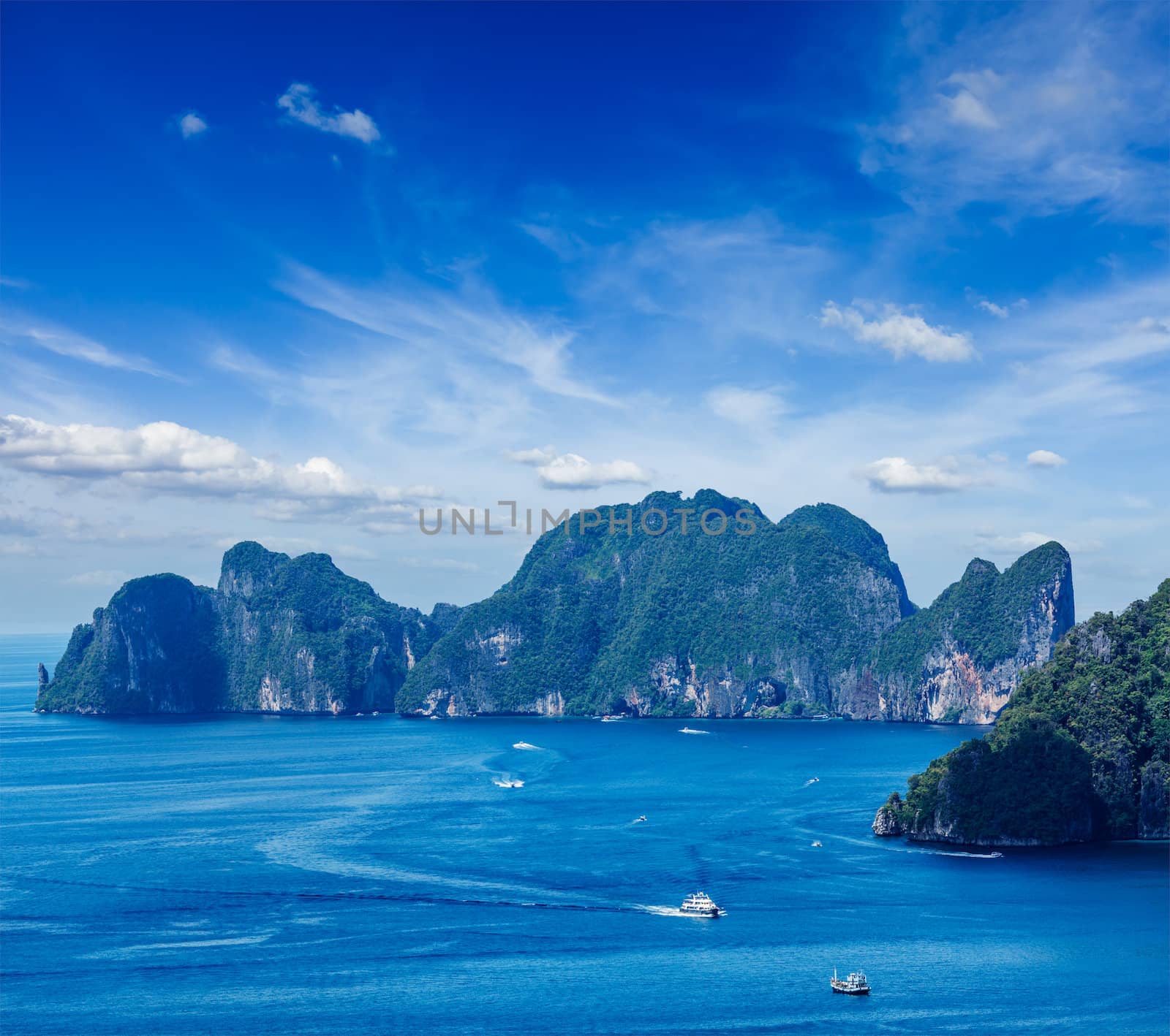 Aerial view of Phi Phi Leh island in Andaman Sea, Krabi Thailand