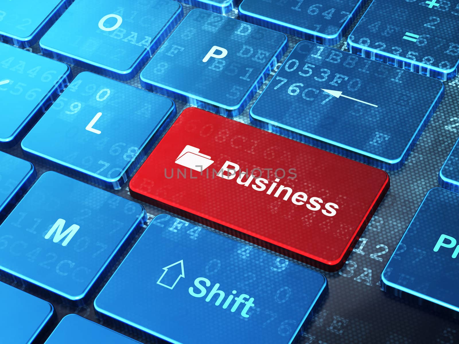 Business concept: computer keyboard with Folder icon and word Business on enter button background, 3d render
