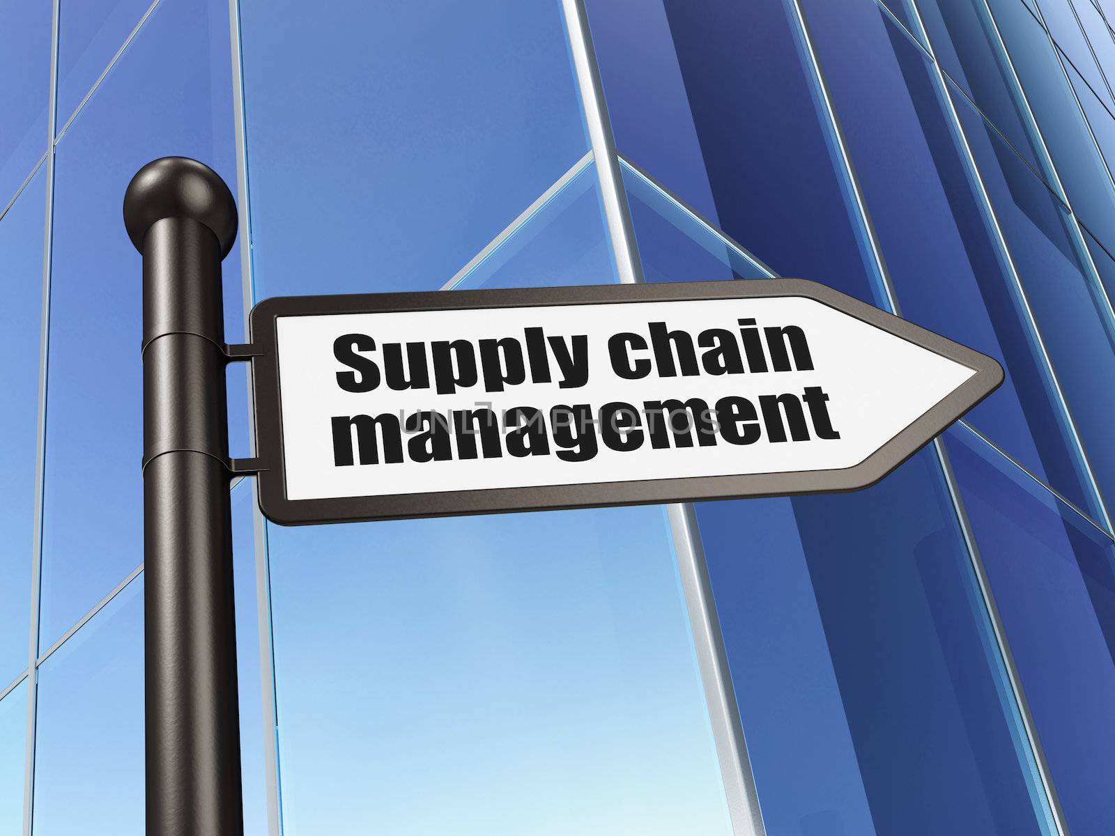 Marketing concept: Supply Chain Management on Building background, 3d render