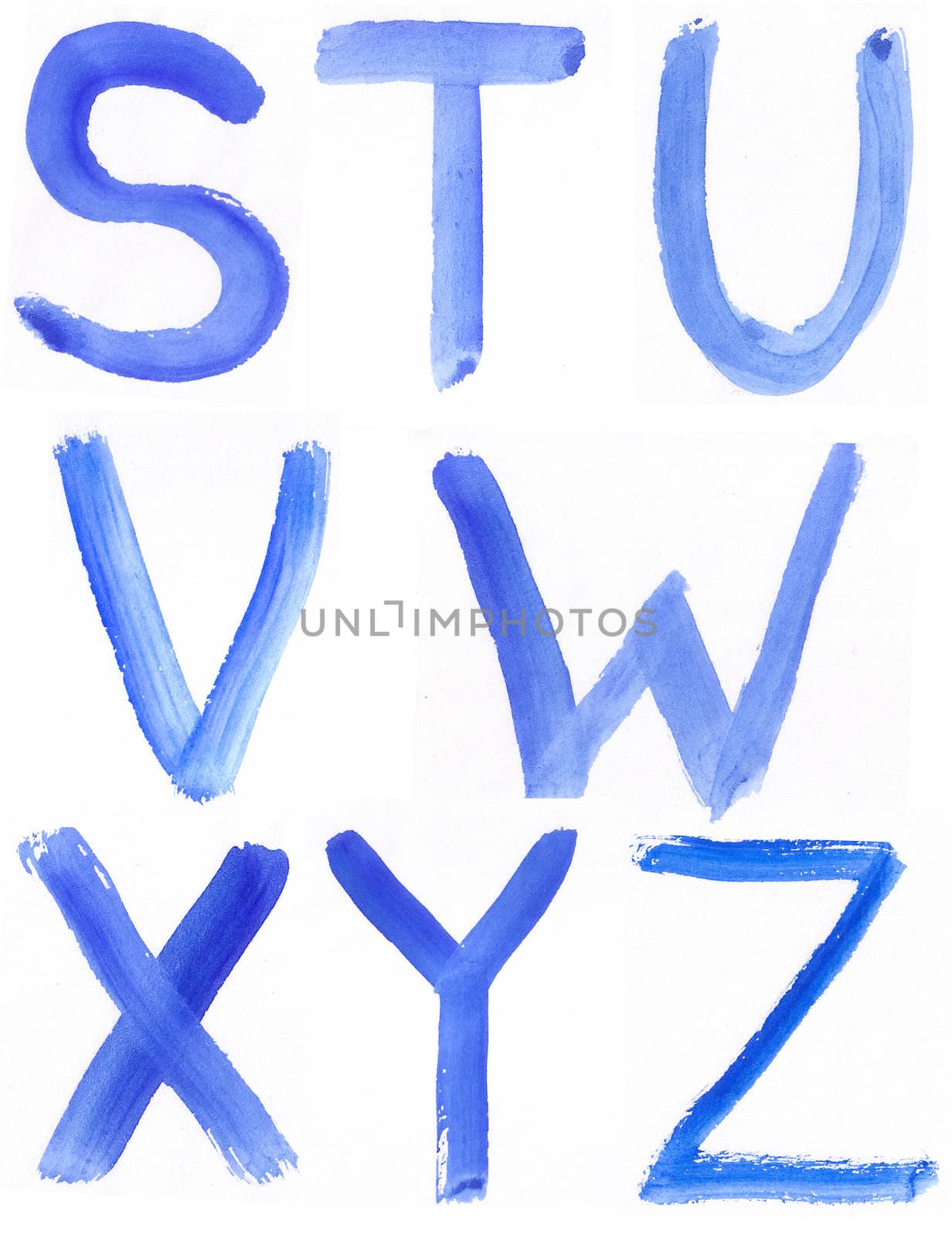 Handwritten Blue Watercolor ABC Alphabet by ryhor