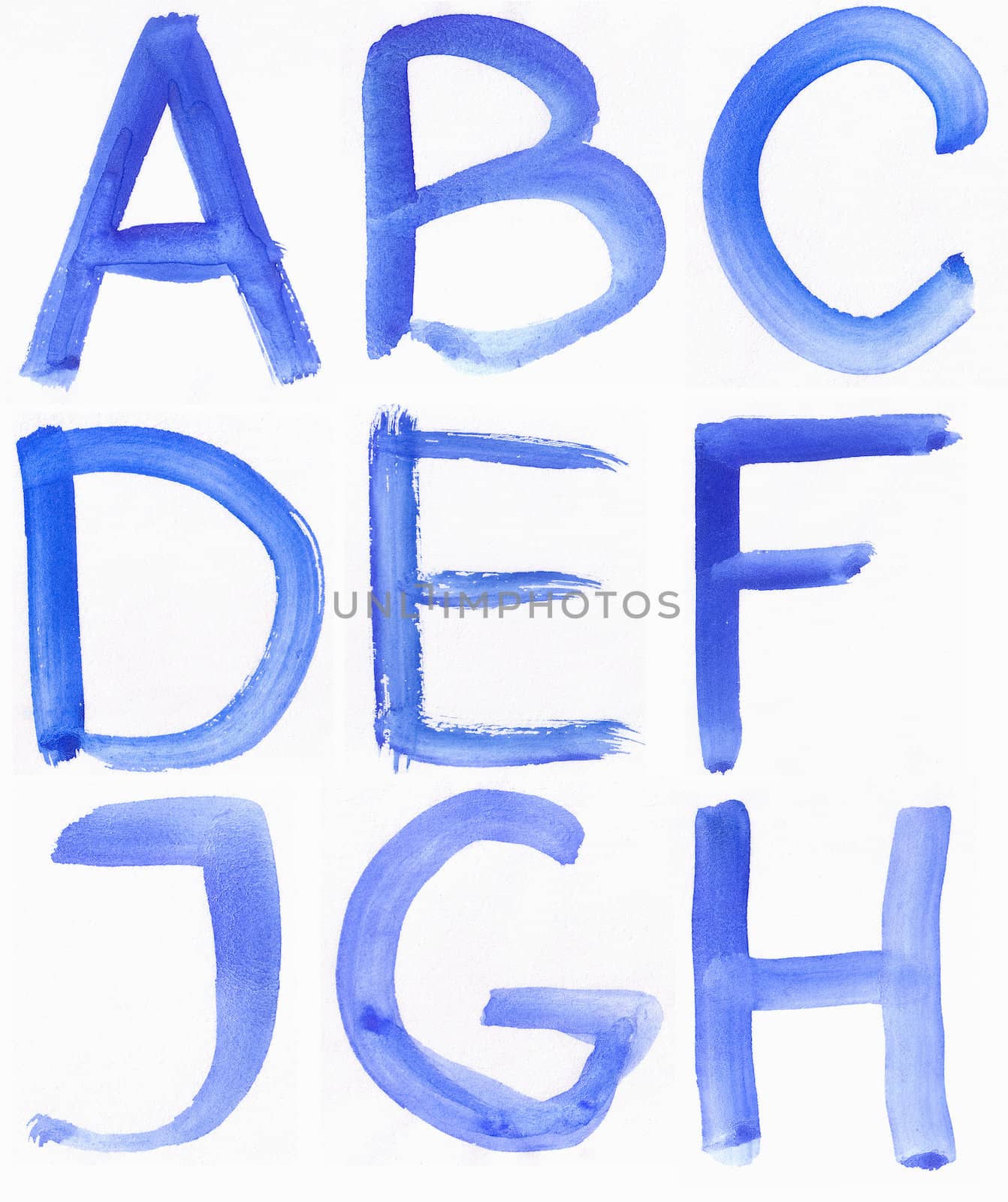 Handwritten Blue Watercolor ABC Alphabet by ryhor