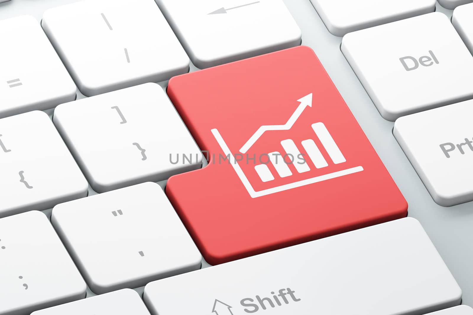Business concept: Enter button with Growth Graph on computer keyboard background, 3d render