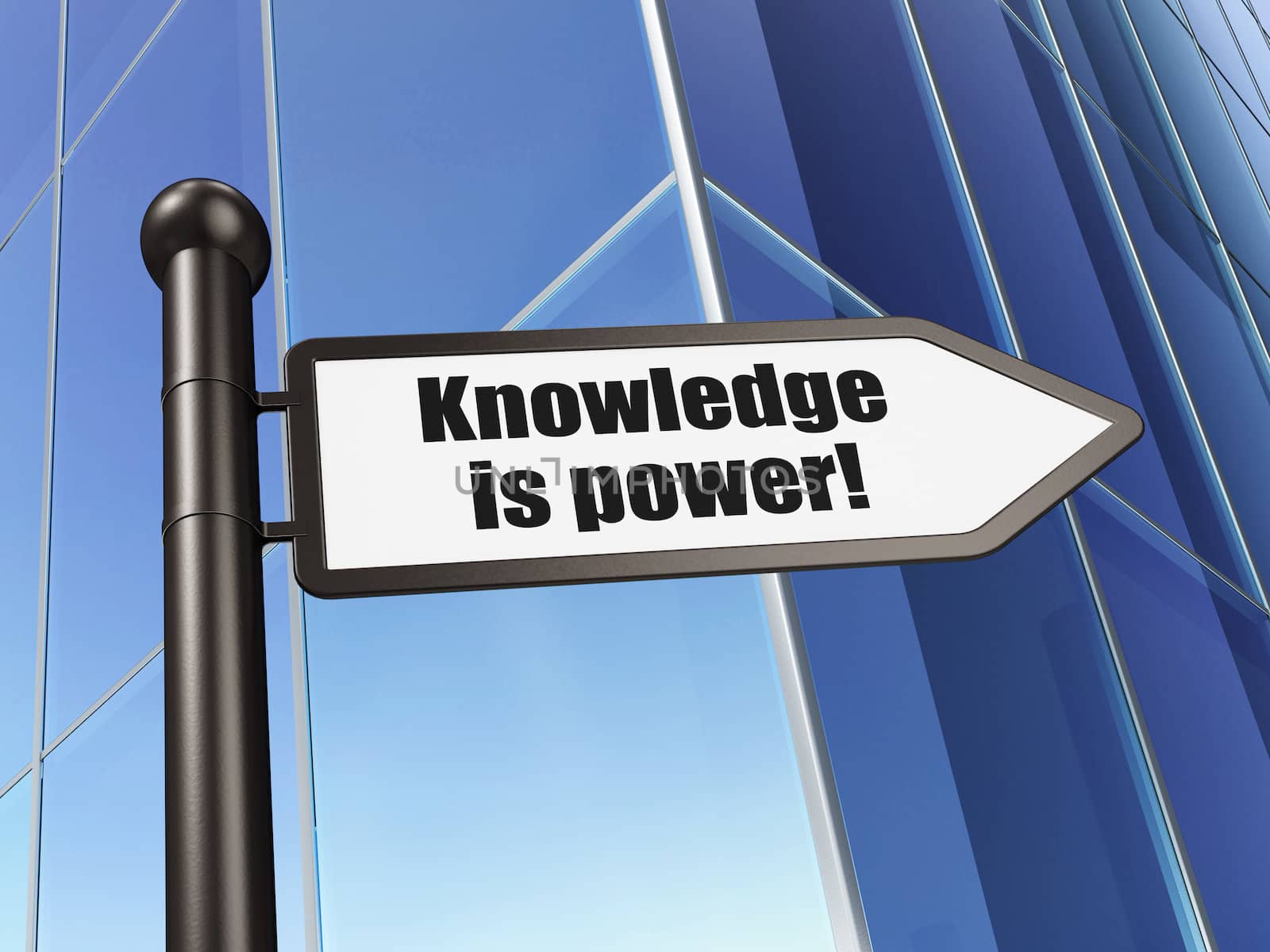 Education concept: Knowledge Is power! on Building background, 3d render