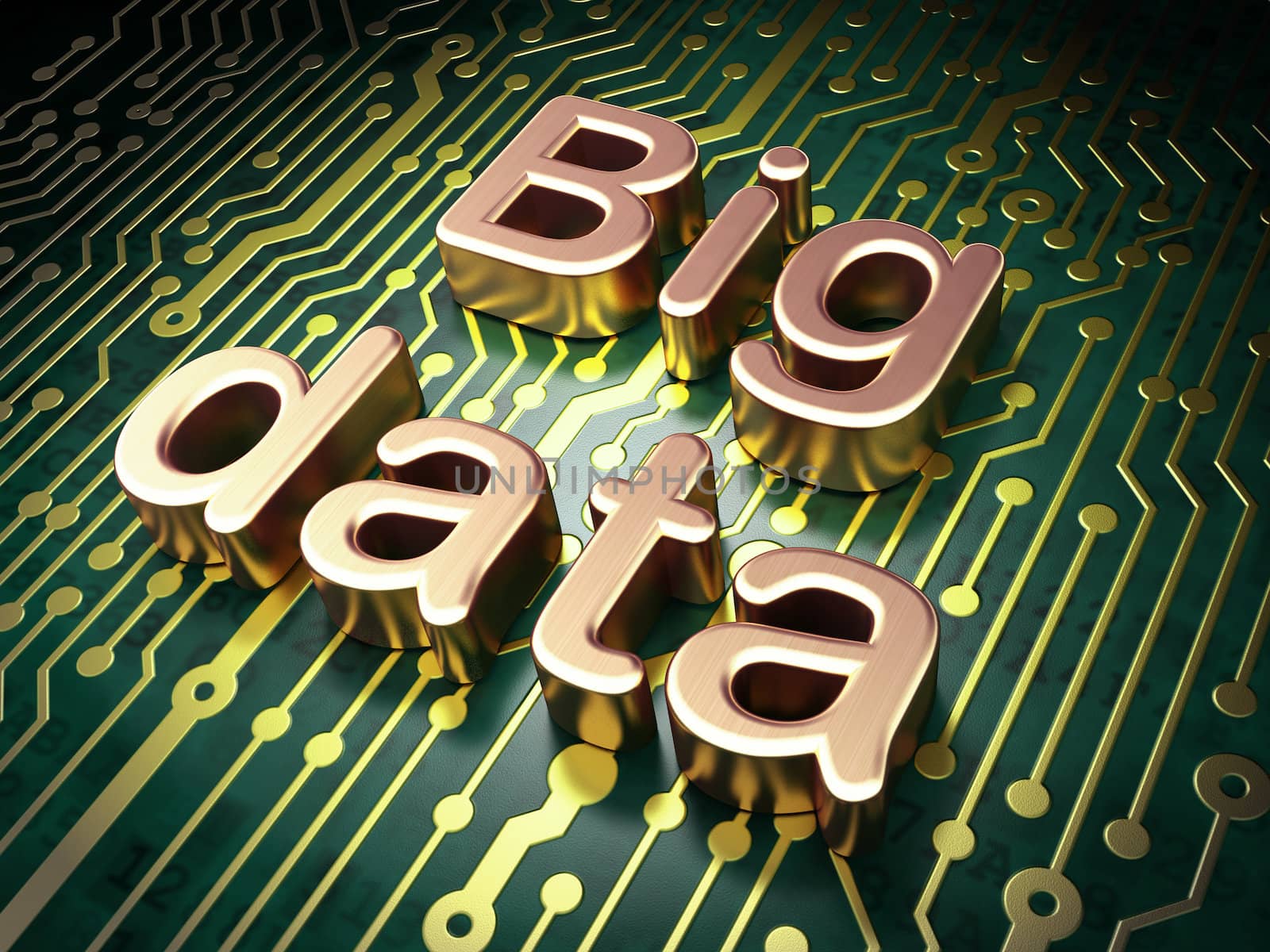 Information concept: circuit board with word Big Data, 3d render