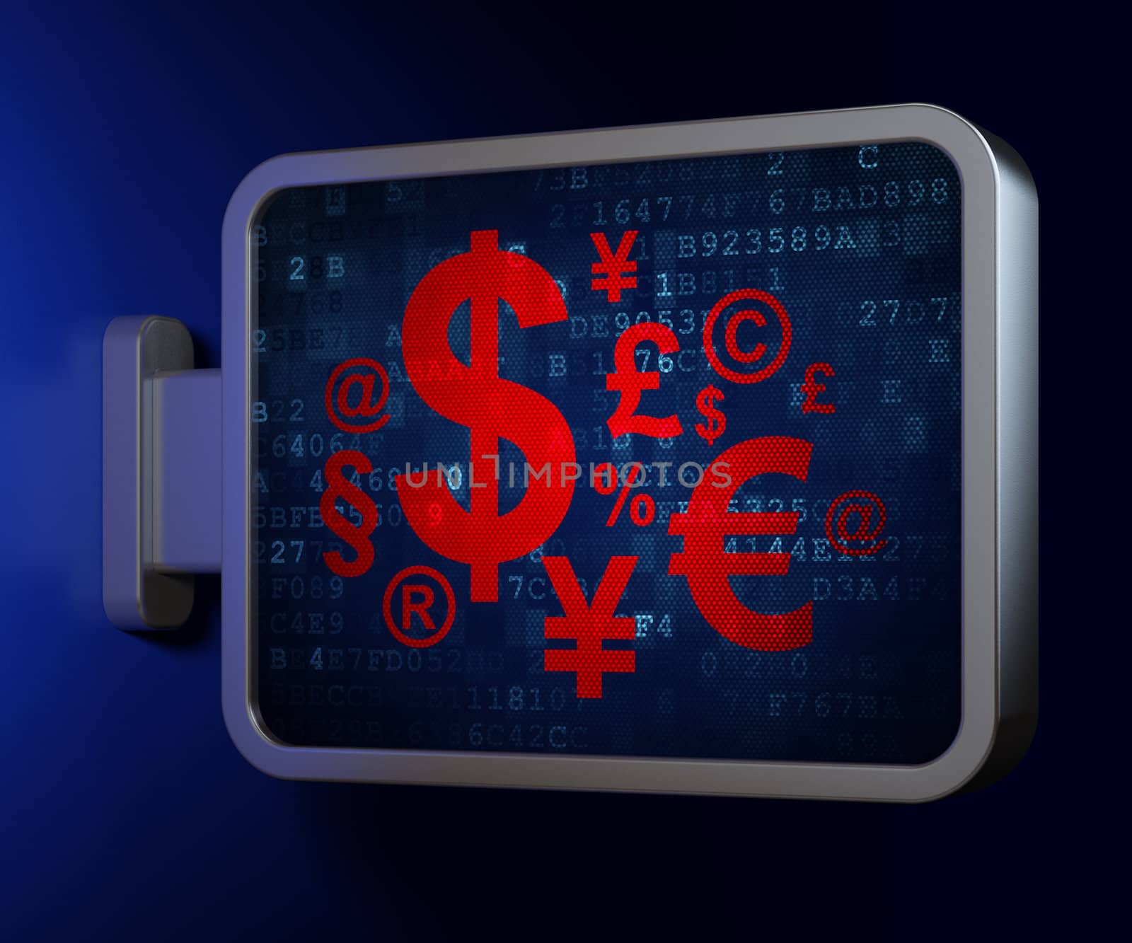 Business concept: Finance Symbol on advertising billboard background, 3d render