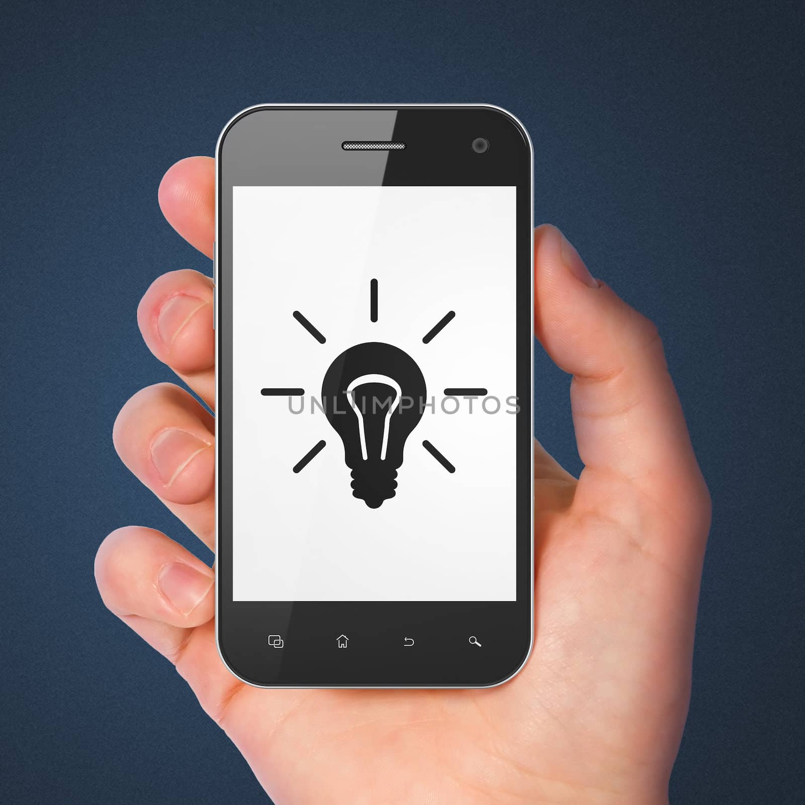 Business concept: Light Bulb on smartphone by maxkabakov