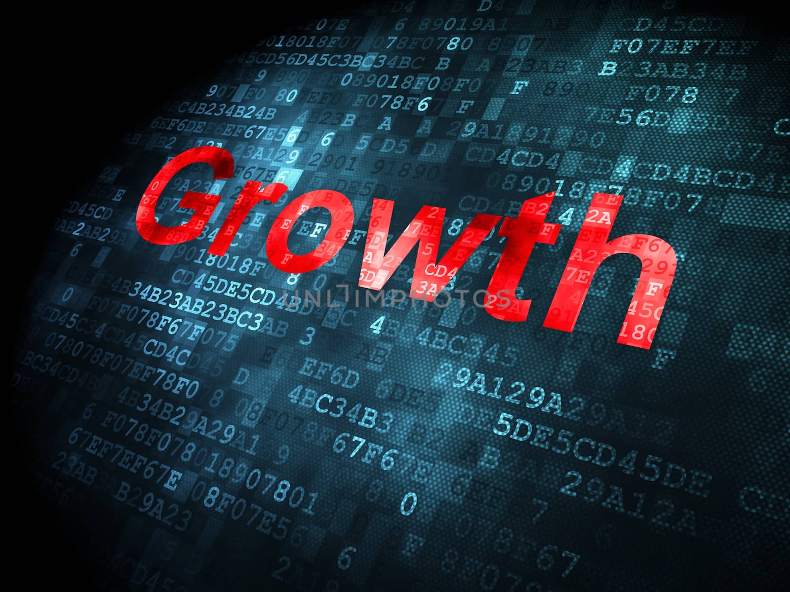 Business concept: pixelated words Growth on digital background, 3d render