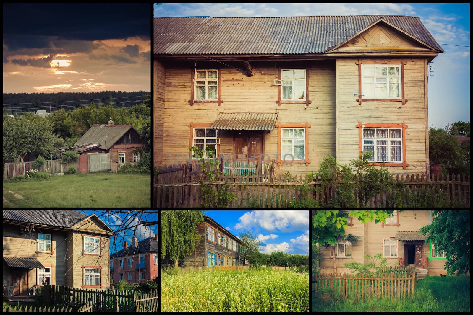 Old Wooden House On The Countryside. Set, Collage by ryhor