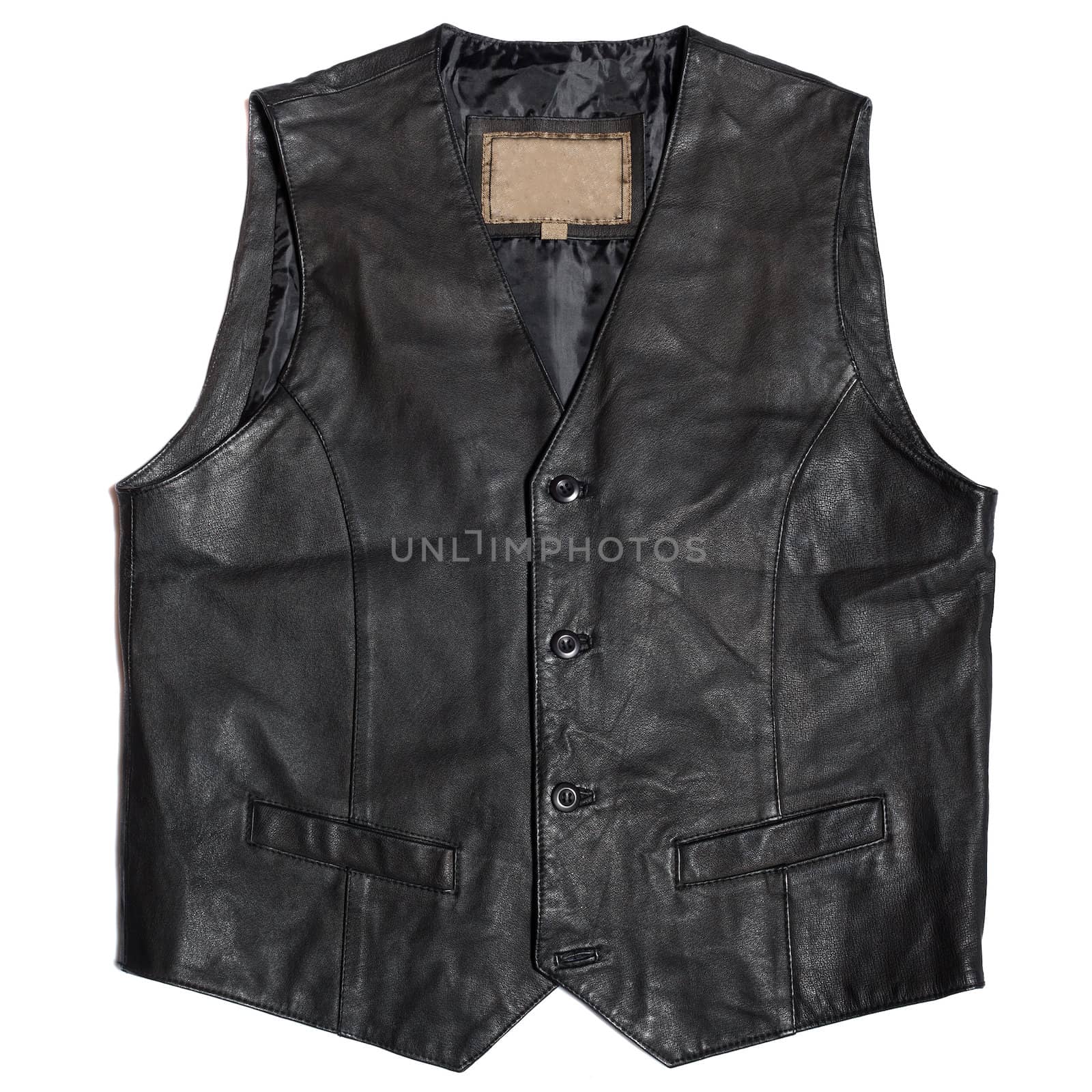 Vintage men's leather waistcoat on a white background