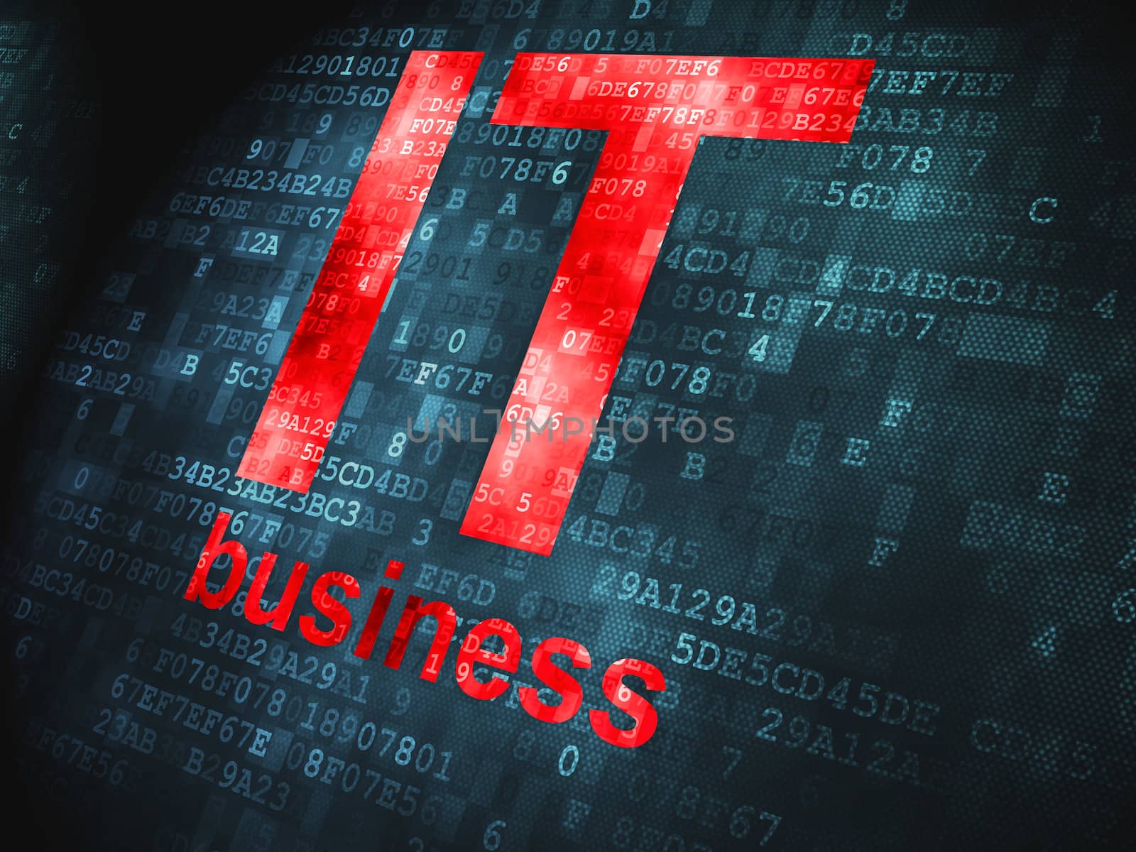 Finance concept: pixelated words IT Business on digital background, 3d render