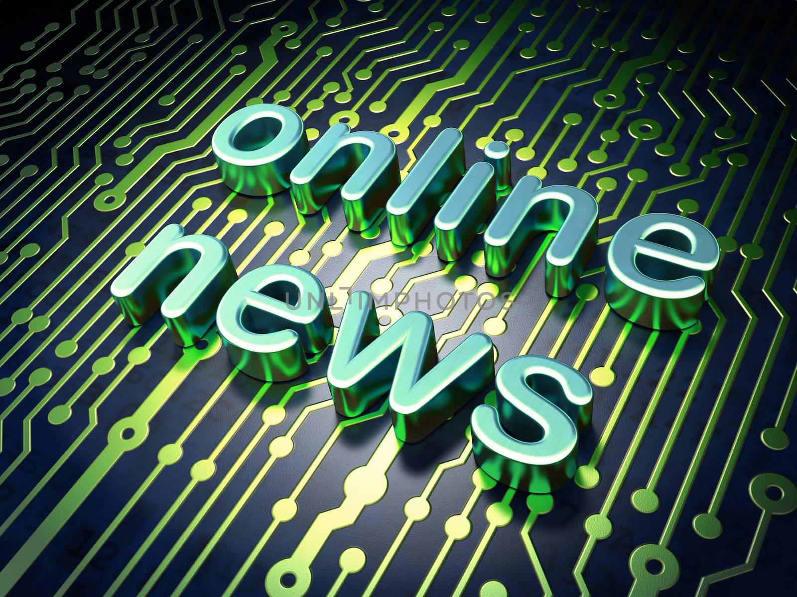 News concept: circuit board with word Online News, 3d render