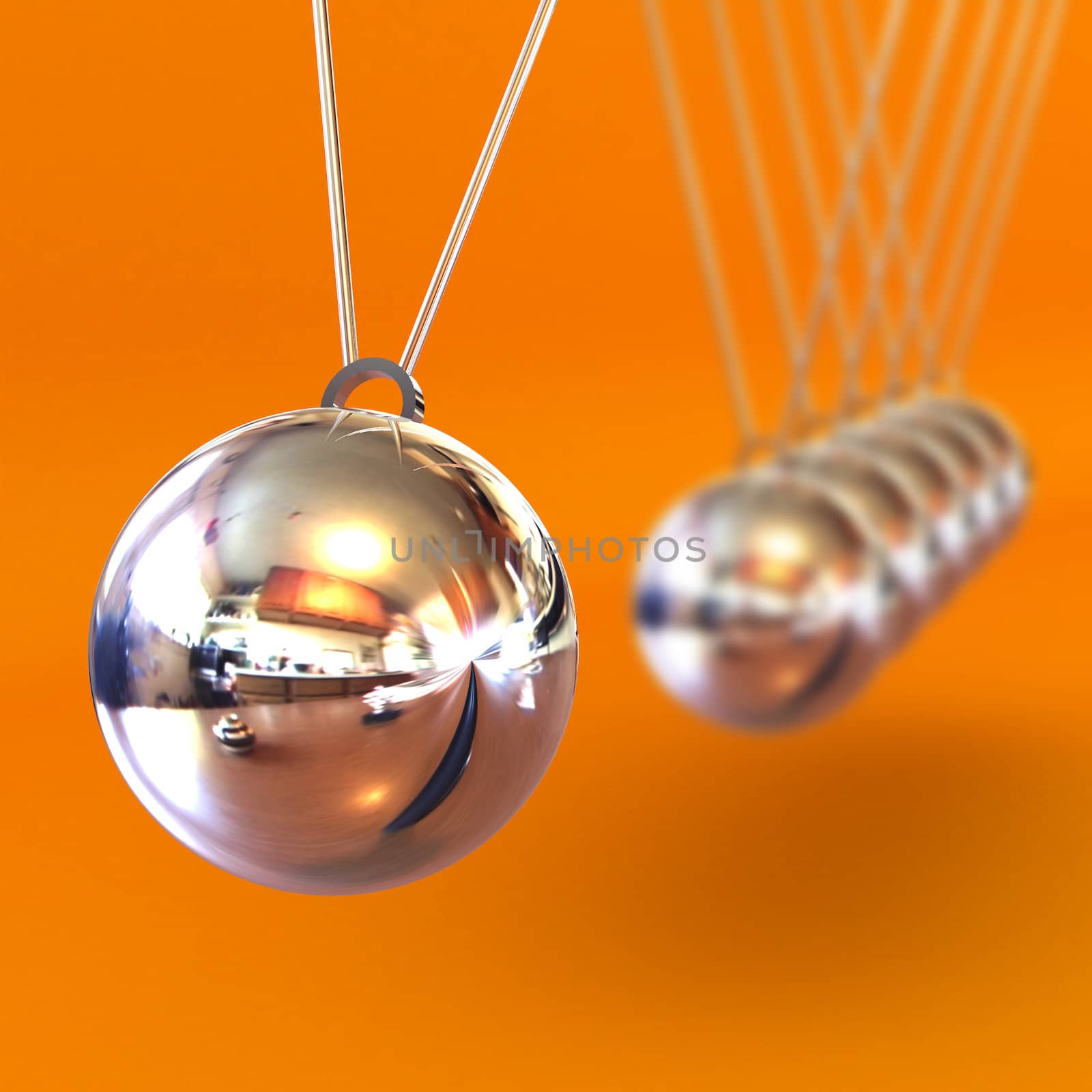 Newtons Cradle against an Orange Background by head-off