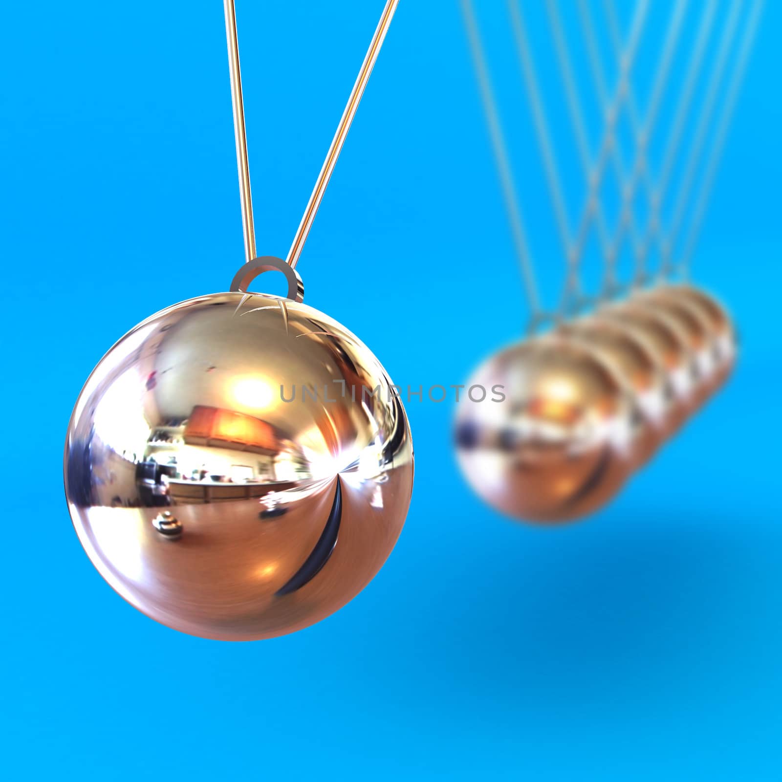 Newtons Cradle against a Blue Background by head-off
