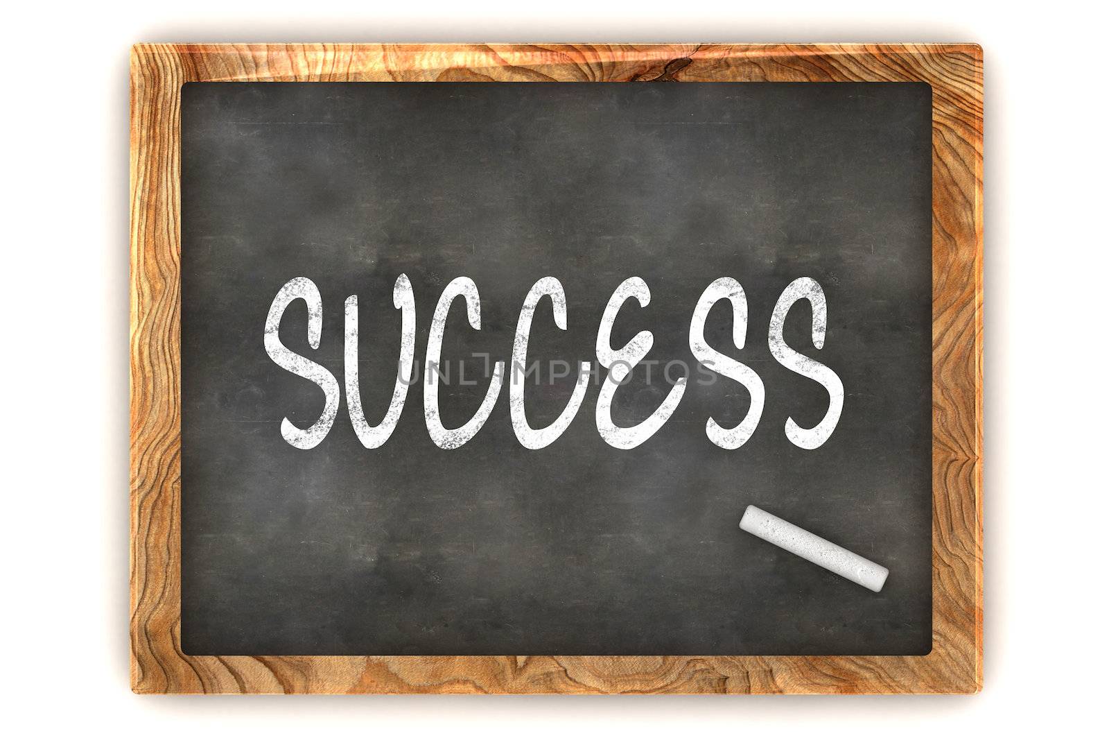 A Colourful 3d Rendered Concept Illustration showing Success writen on a Blackboard with white chalk