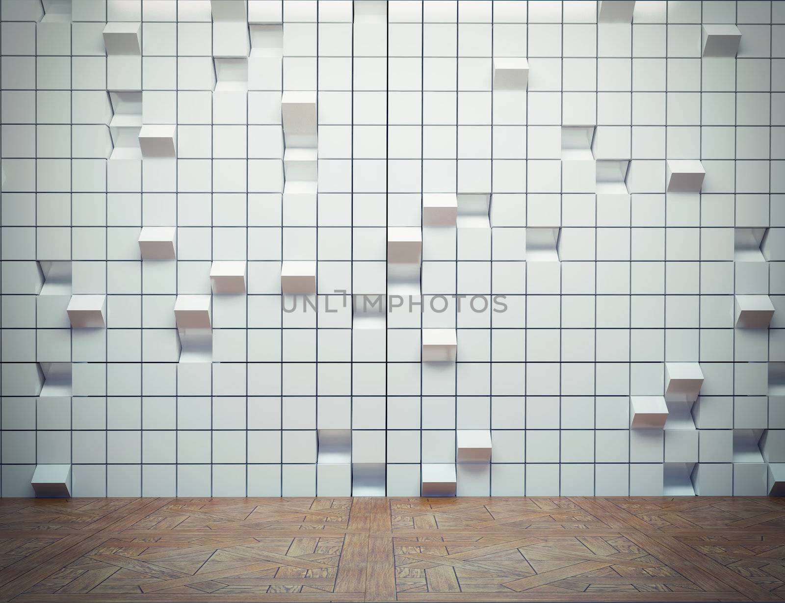 abstract interior with decorative 3d wall