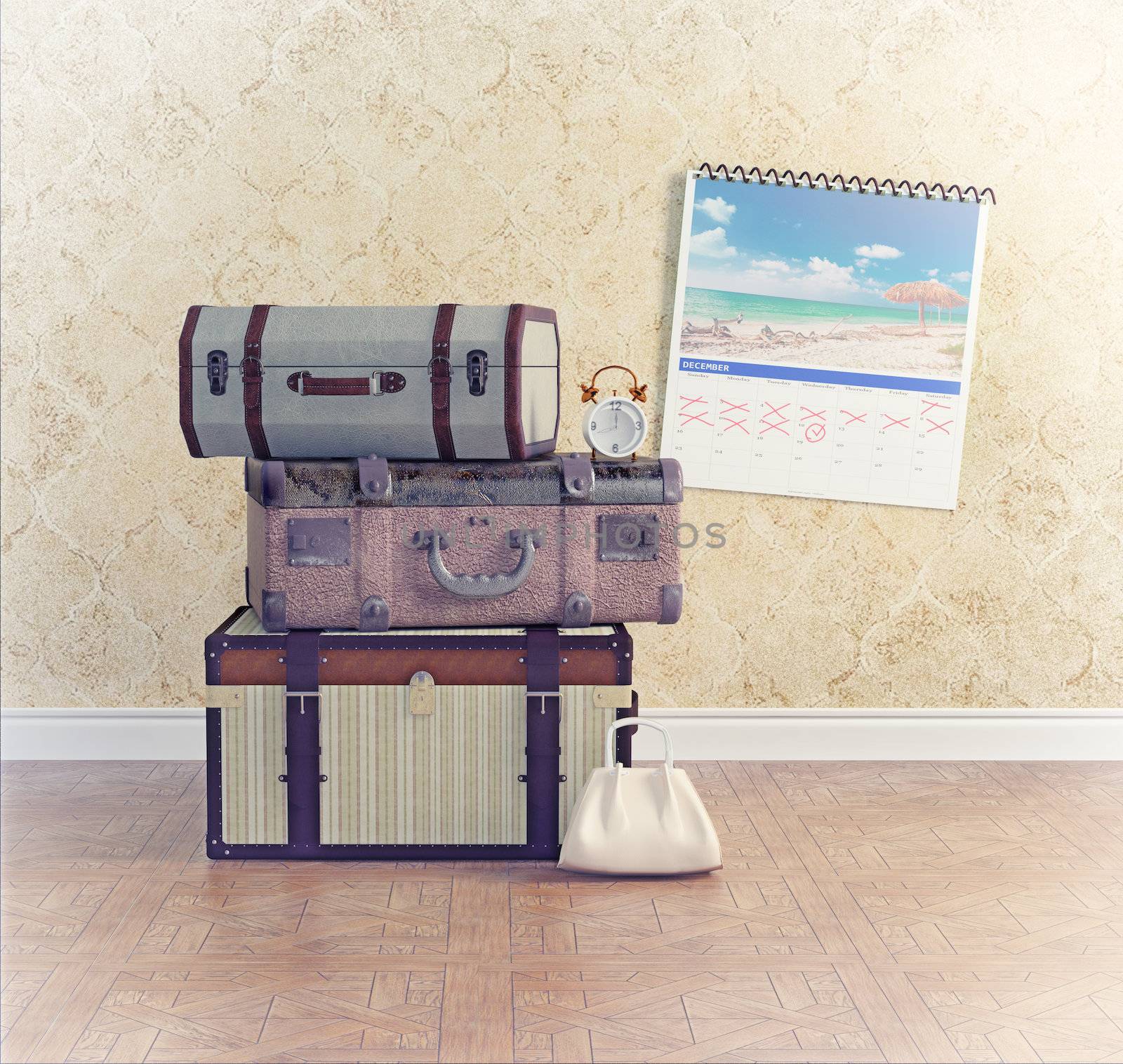 vintage baggage, waiting for the flight time. concept