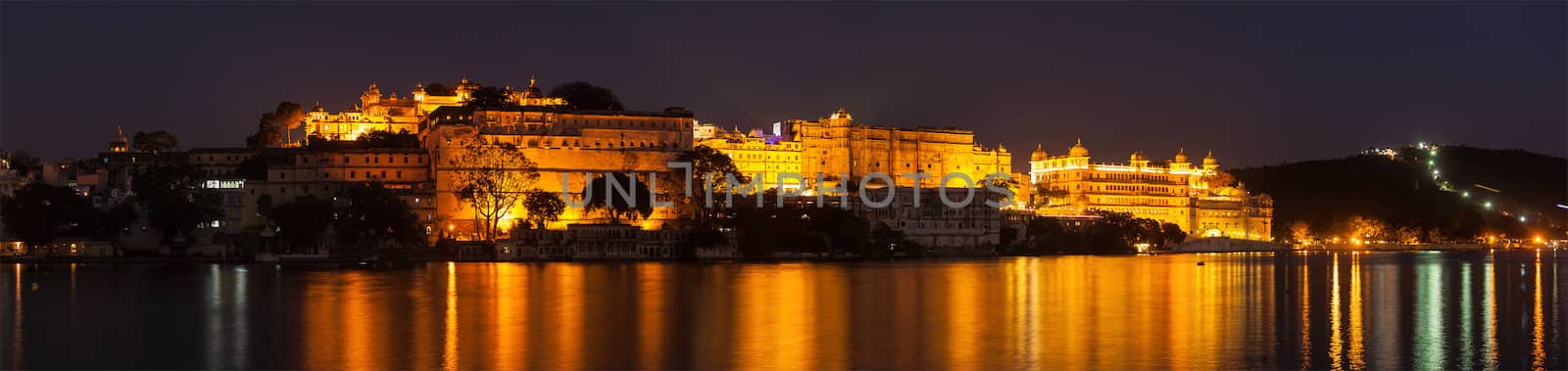 City Palace palace on Lake Pichola in twilight, Udaipur, Rajasth by dimol