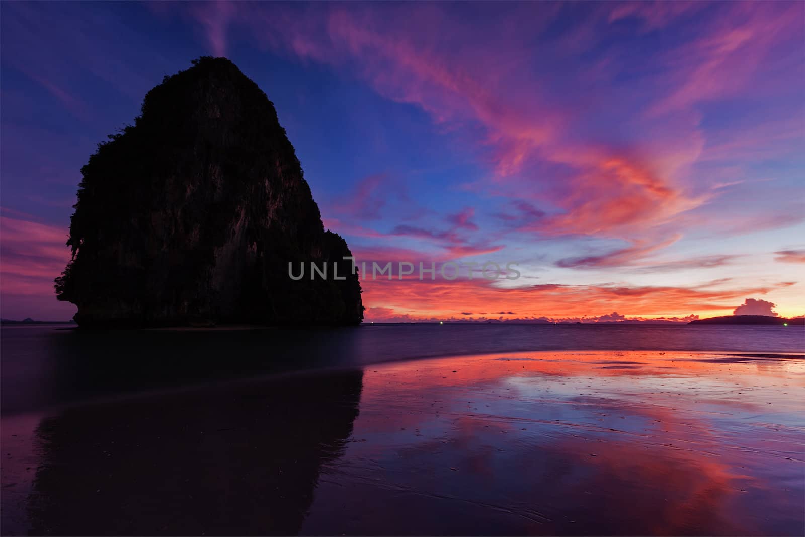 Tropical holidays sunset beach. Pranang beach. Railay , Krabi Province Thailand