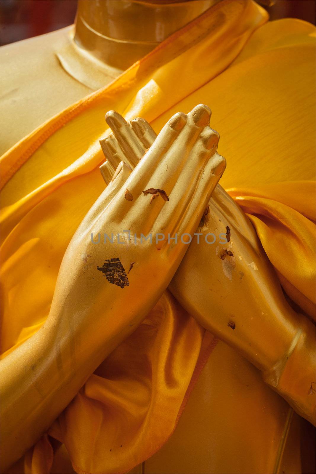 Buddha statue hands in  Vajrapradama Mudra (Mudra of Unshakable Self Confidence). Wat Phra That Doi Suthep, Chiang Mai, Thailand