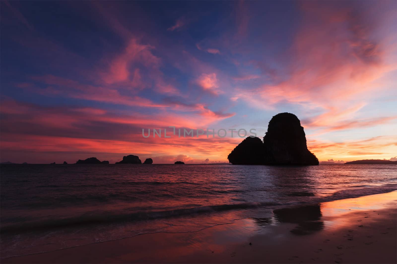 Sunset on Pranang beach. Railay , Krabi Province Thailand by dimol