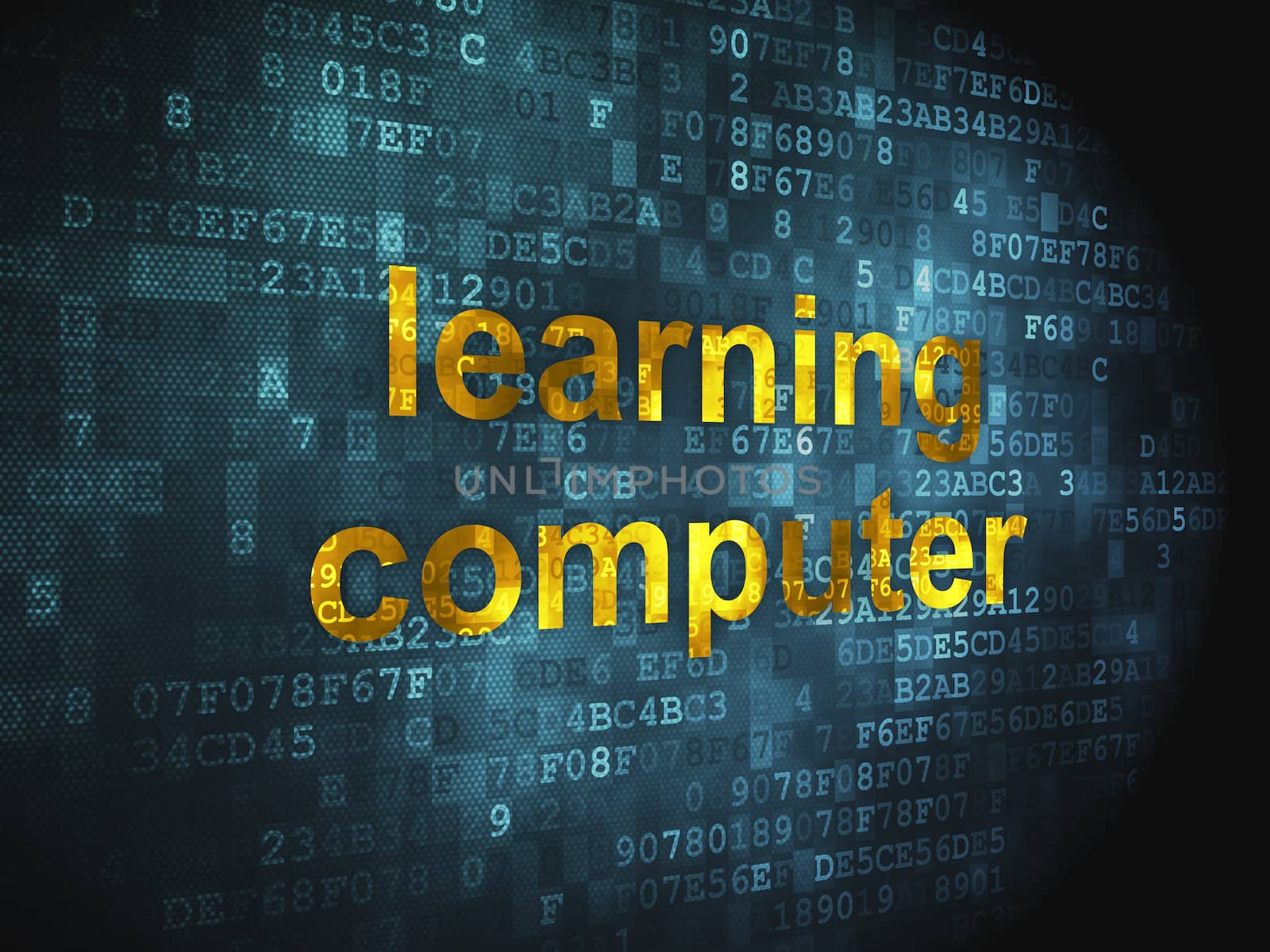 Education concept: pixelated words Learning Computer on digital background, 3d render