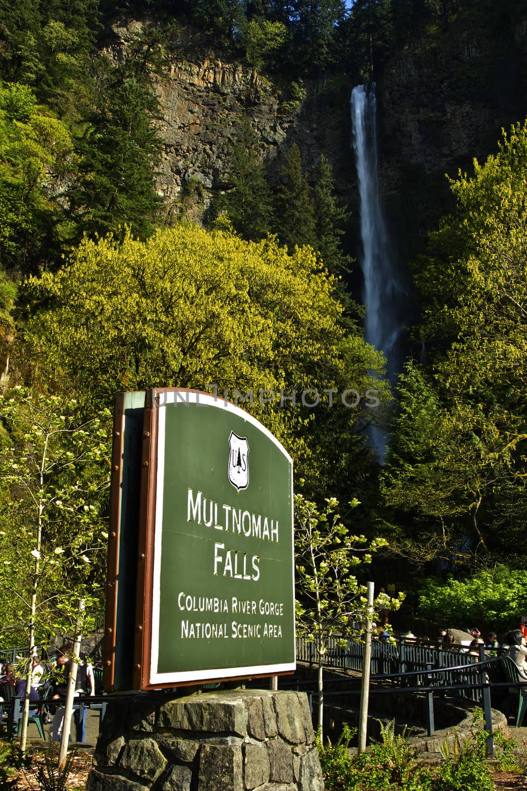 People visiting the Falls on Sunday afternoon at Multnomah Falls Oregon.