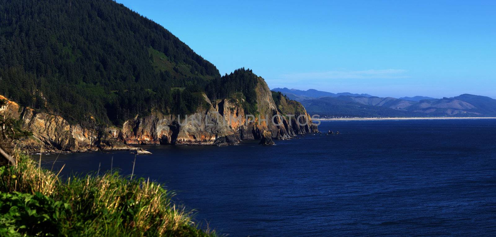 Cape Falcon viewpoint on Oswald West state park Oregon panorama.