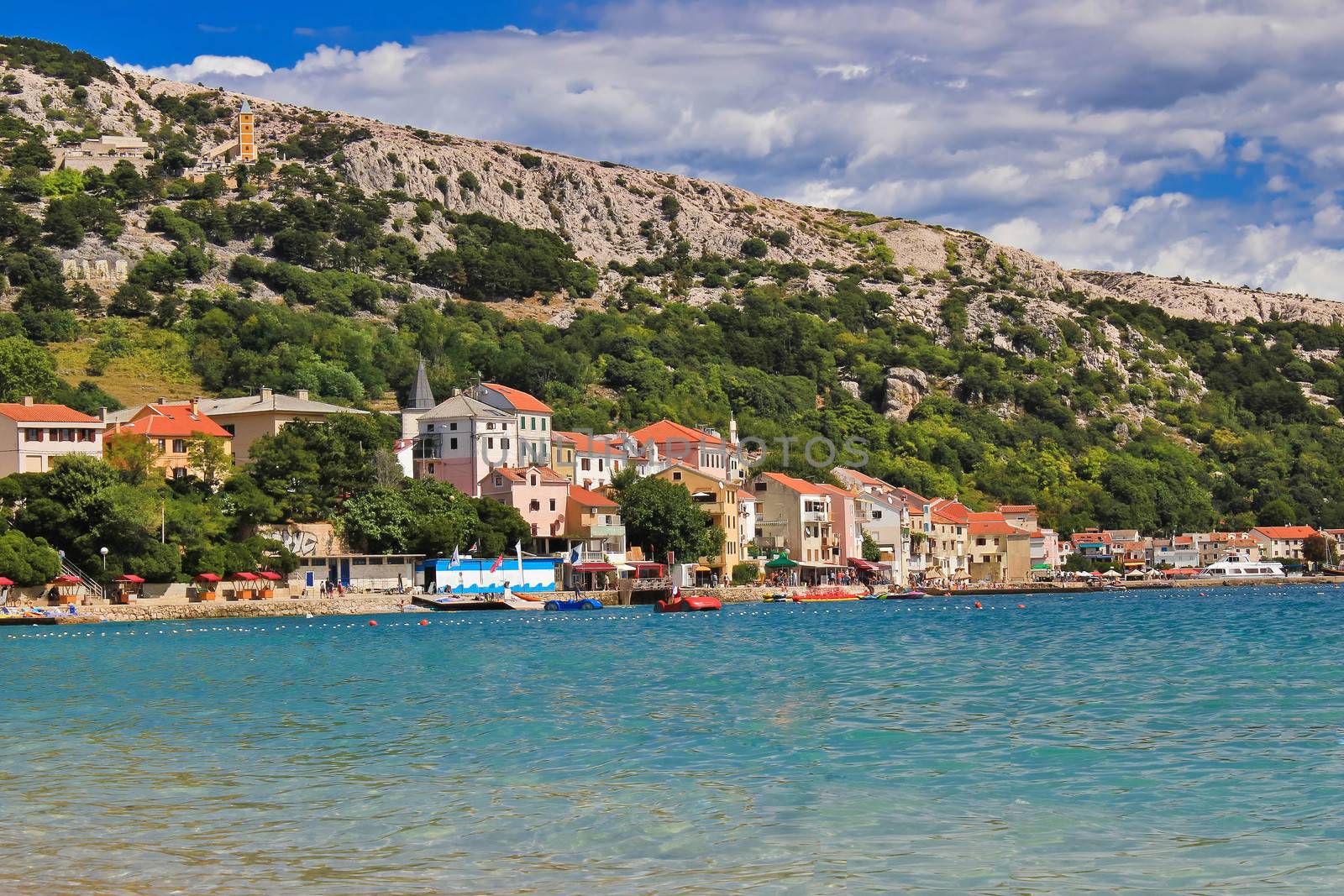 Adriatic town of Baska waterfront and beach, Island of Krk, Croatia