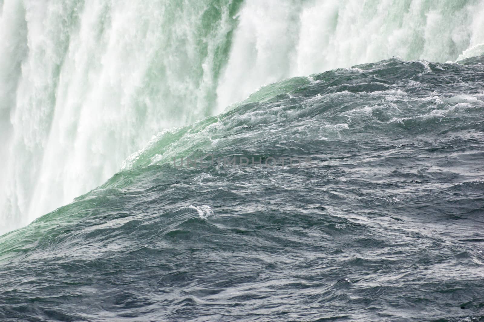 Blue-green water, falling down from Niagara falls.