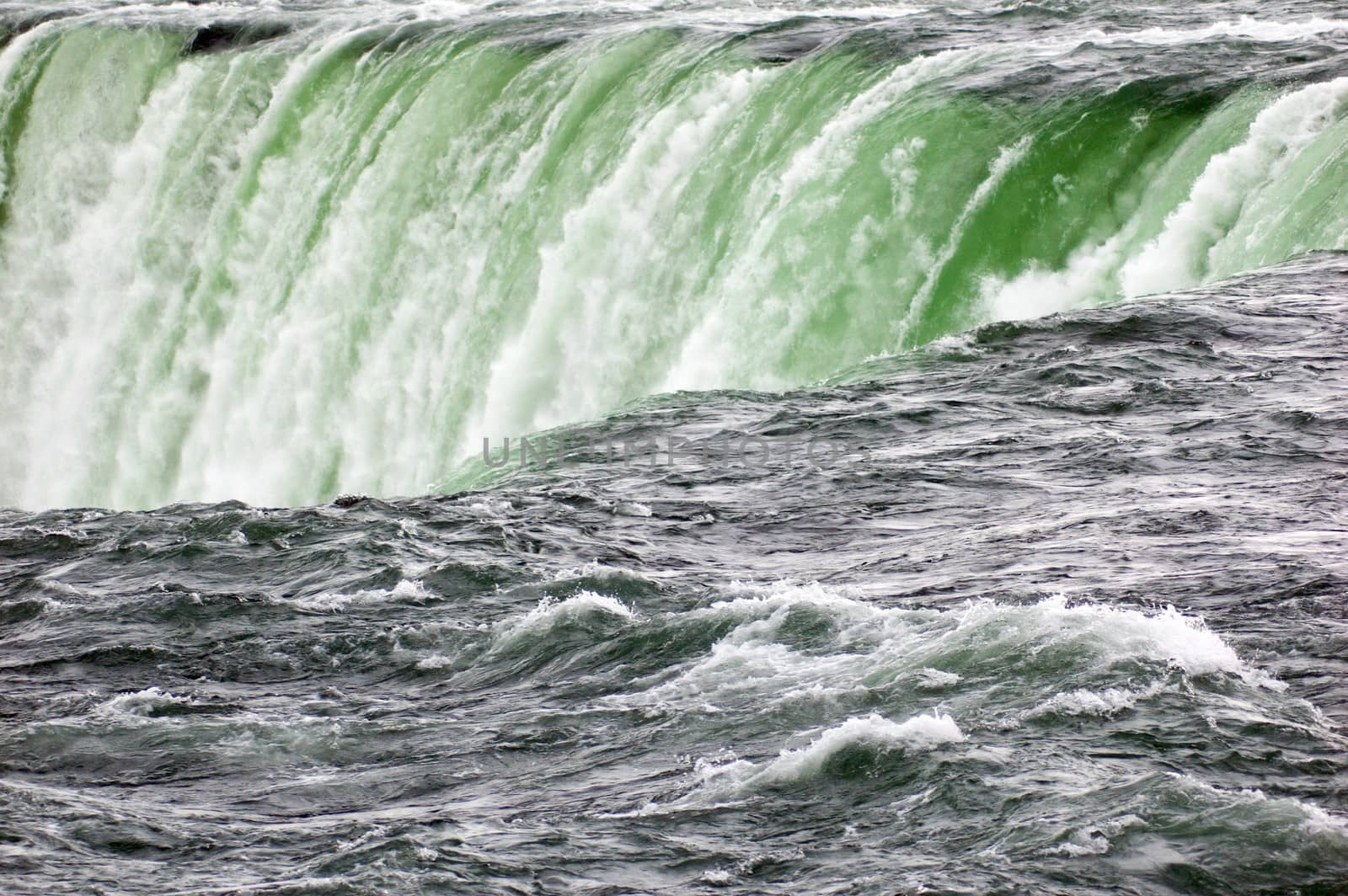 Blue-green water, falling down from Niagara falls.