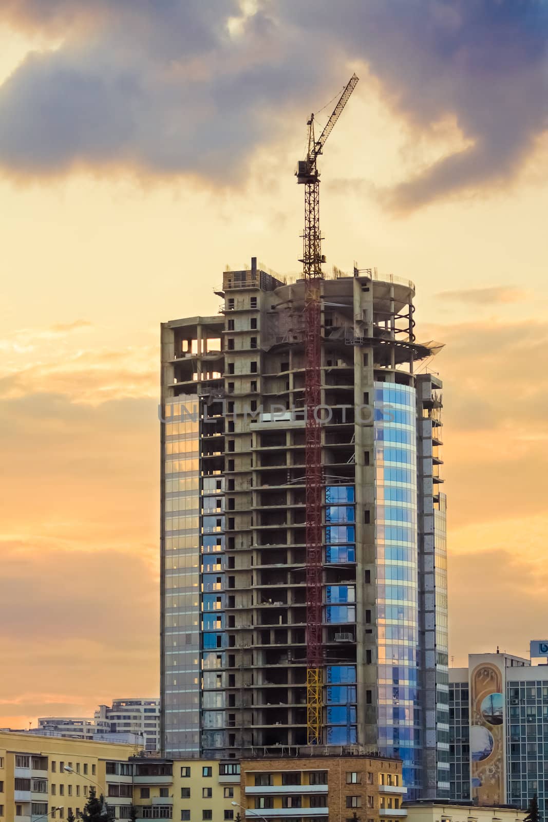 Tower Crane And Sunset by ryhor