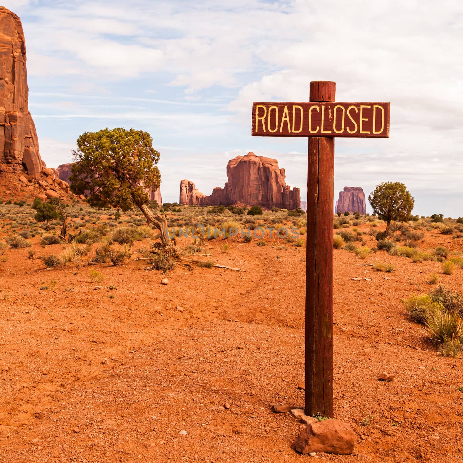 Complementary colours blue and orange in this iconic view of Monument Valley, USA