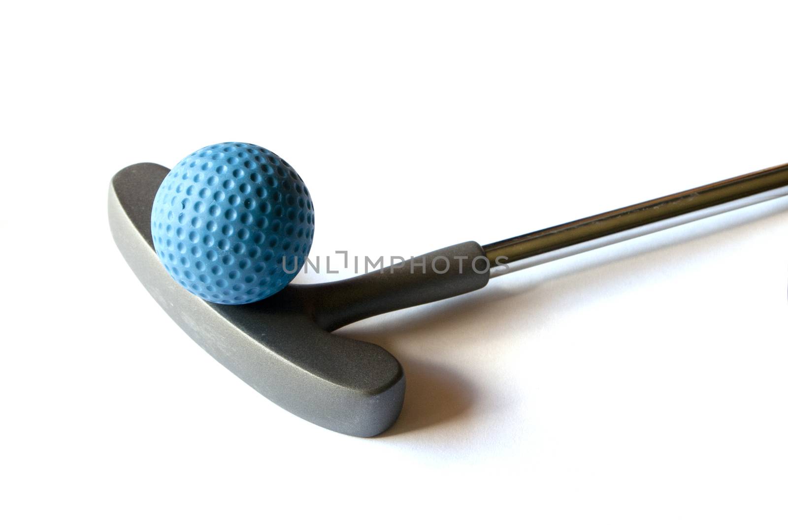 Mini Golf Stick with blue colored ball on an isolated background