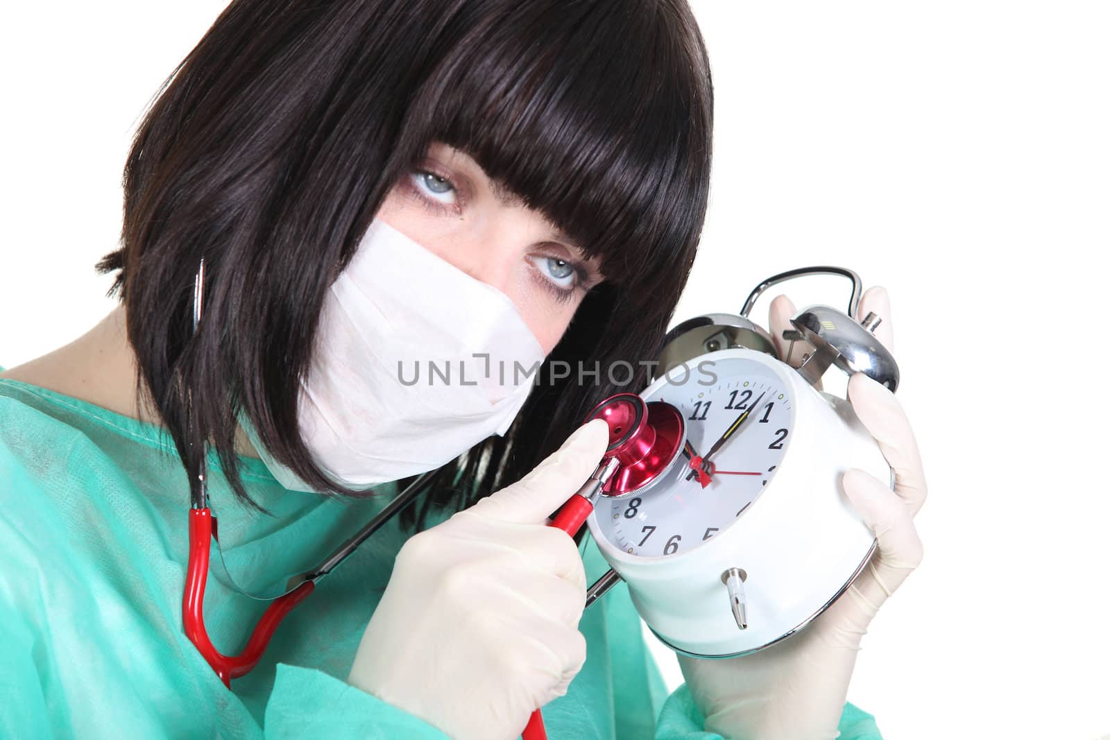 Female surgeon with clock