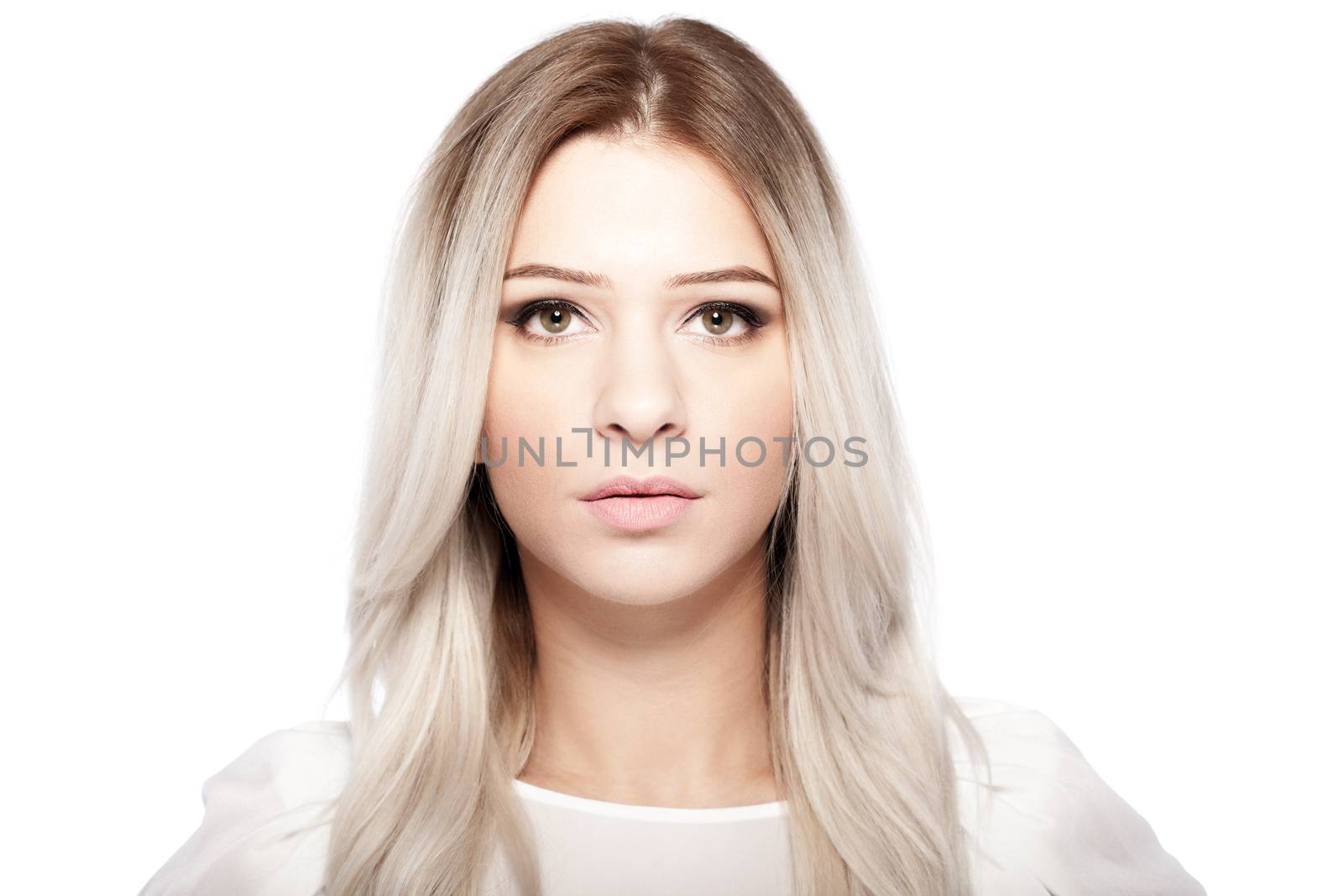 portrait of attractive caucasian girl with shiny blond hair