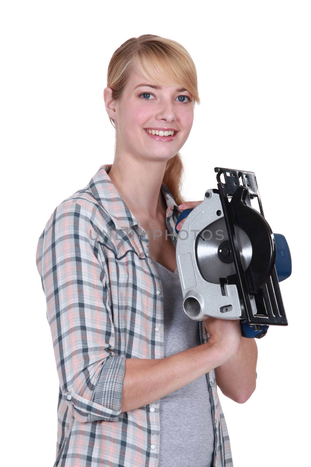 Woman with a circular saw