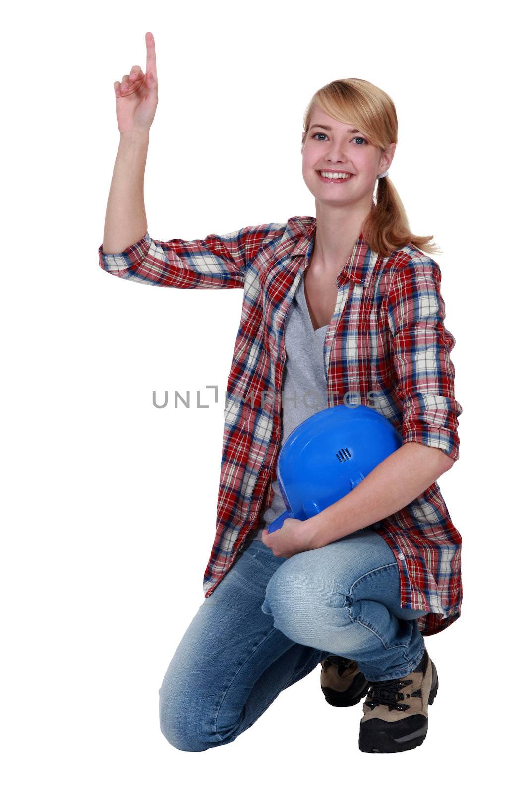 Female labourer with her hand up