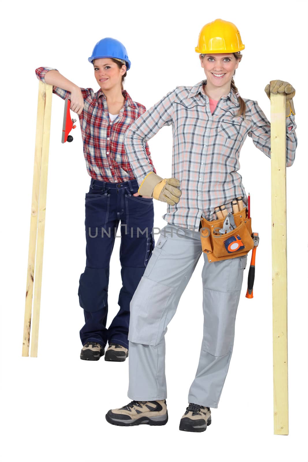 Handywomen on white background by phovoir