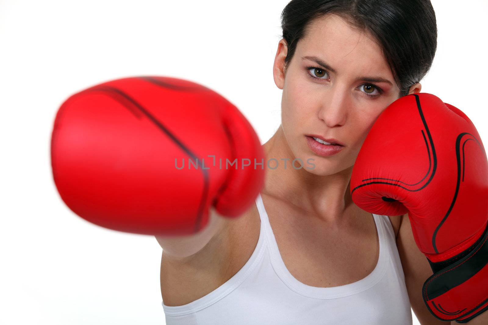 Woman with boxing gloves by phovoir