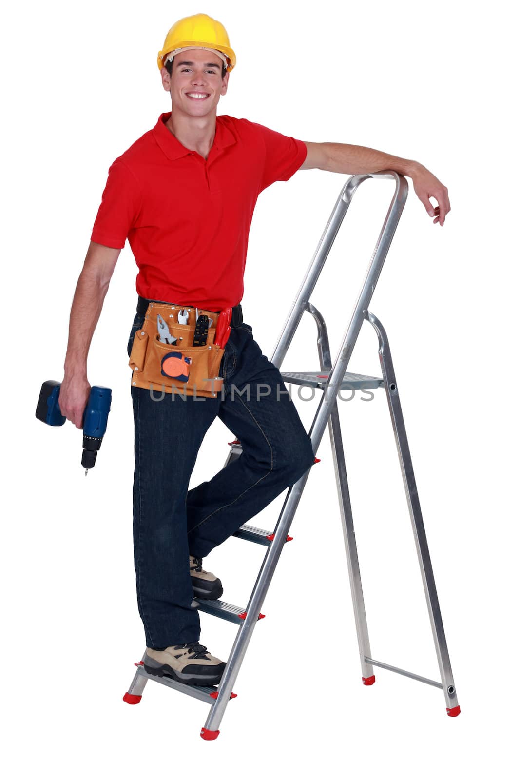 Man standing on ladder rung