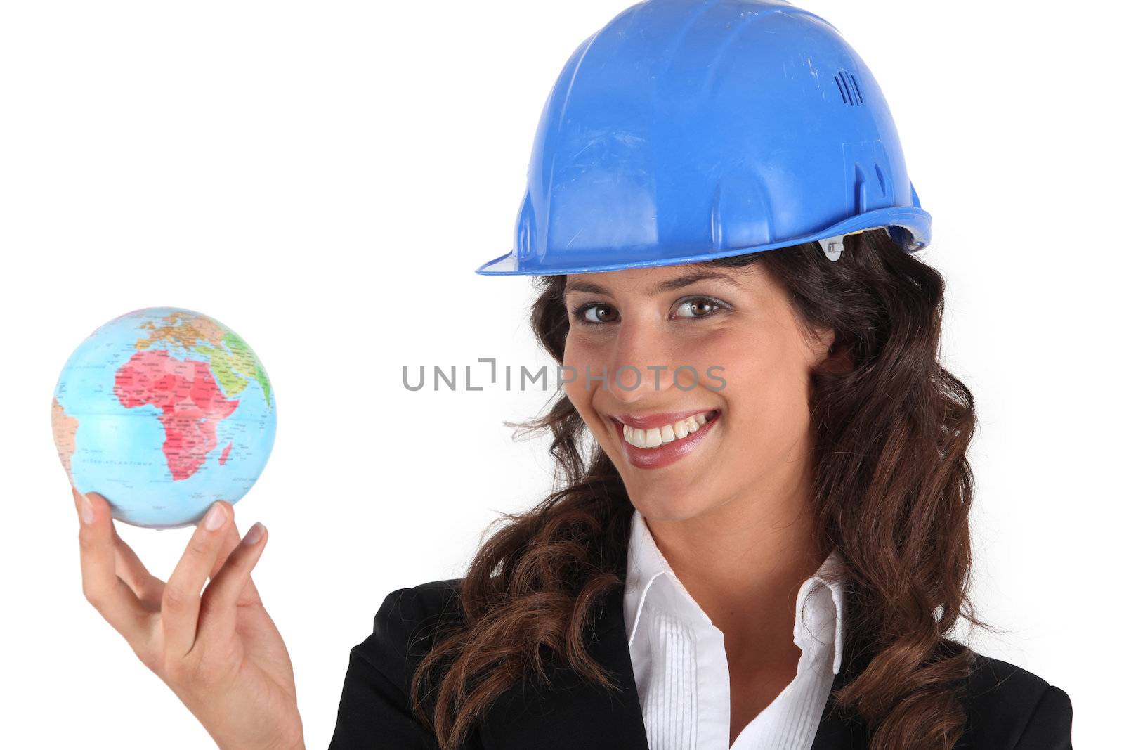 Woman with helmet and globe by phovoir